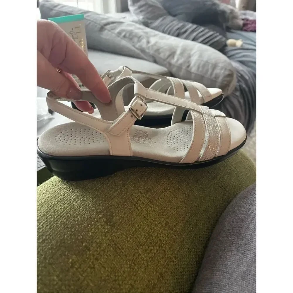 SAS Capri White Multi Leather Sandals sz 7 N w/ Box WUC